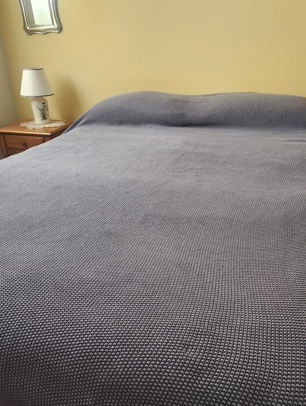 WEST ELM Blanket Blue Textured 100% Organic Cotton California King 106 x 92